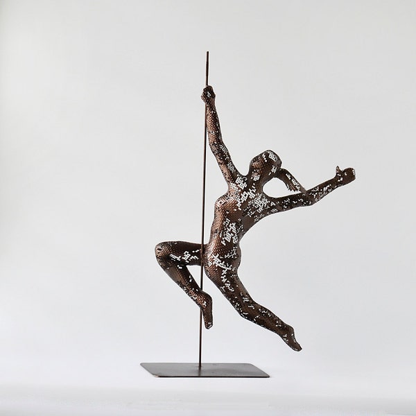 Pole dancer, Metal Art Free Standing, Acrobat sculpture, Modern Original Sculpture, contemporary art