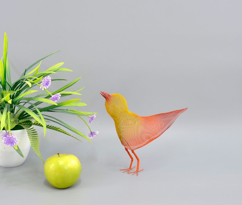 Bird sculpture, Abstract bird, Contemporary metal art, Bird decorations for home, 3d art orange image 1