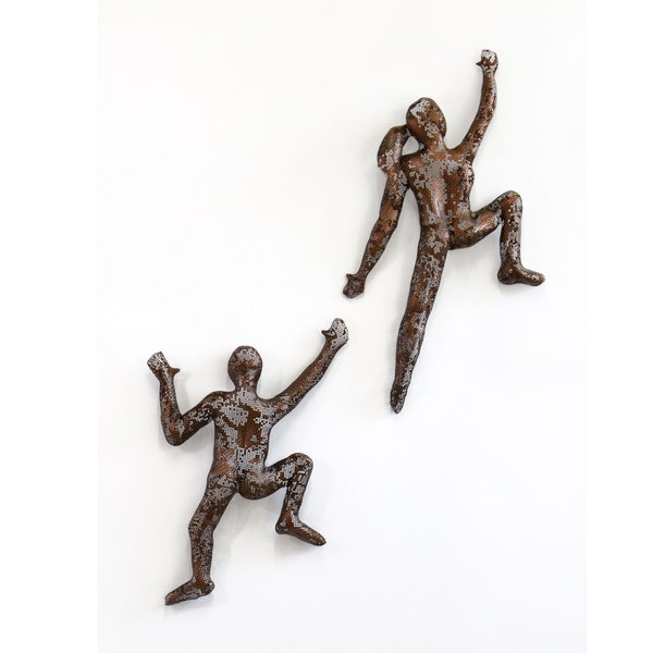 SET of 2 climbing man and woman, wall hanging decor, Metal art, rock climbers gift, 3d wall decor