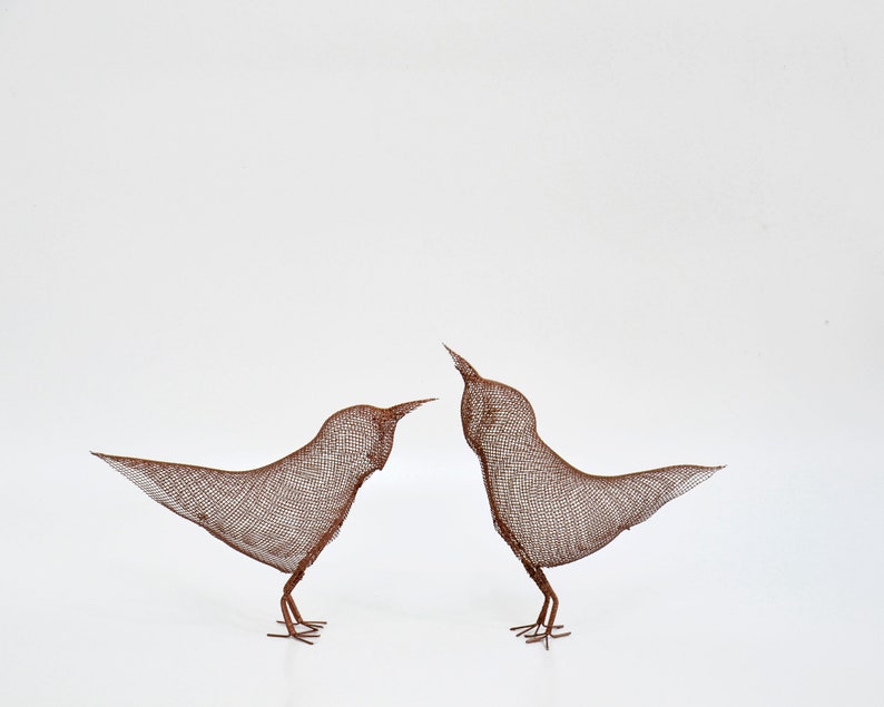 Set of 2 Small metal Bird sculptures, Metal bird figurines, Contemporary metal art, Bird decorations for home, 3d art image 6