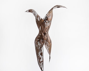 Handcrafted Metal Mesh Female Torso Sculpture, Abstract Wire Art Figurine, Modern Industrial Home Decor