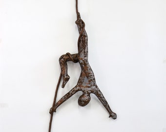Acrobat sculpture, male sculpture, wire mesh sculpture, Metal sculpture, metal wall art,  Acrobat on aerial rope