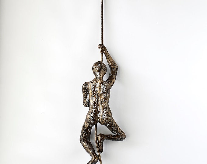 Climbing Figure on the Rope Metal Wall Art Unique Gift Wire Mesh Sculpture Climbing Man
