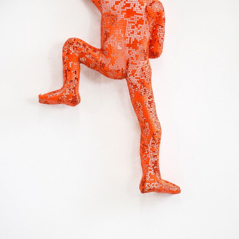 3d wall art, Climbing man sculpture, home decor, metal wall art, metal sculpture, rock climbing Orange image 3