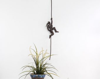 Miniature Metal sculpture, Climbing woman on rope, home decor, Abstract sculpture, Contemporary wall art