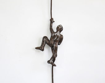 Metal wall art, Miniature metal sculpture, Climbing man on the rope, home decor, decorative art gift