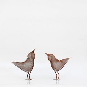 Set of 2 Small metal Bird sculptures, Metal bird figurines, Contemporary metal art, Bird decorations for home, 3d art image 2