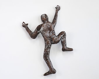 Metal wall art, Climbing man sculpture, Housewarming gift, wire mesh sculpture, Contemporary art