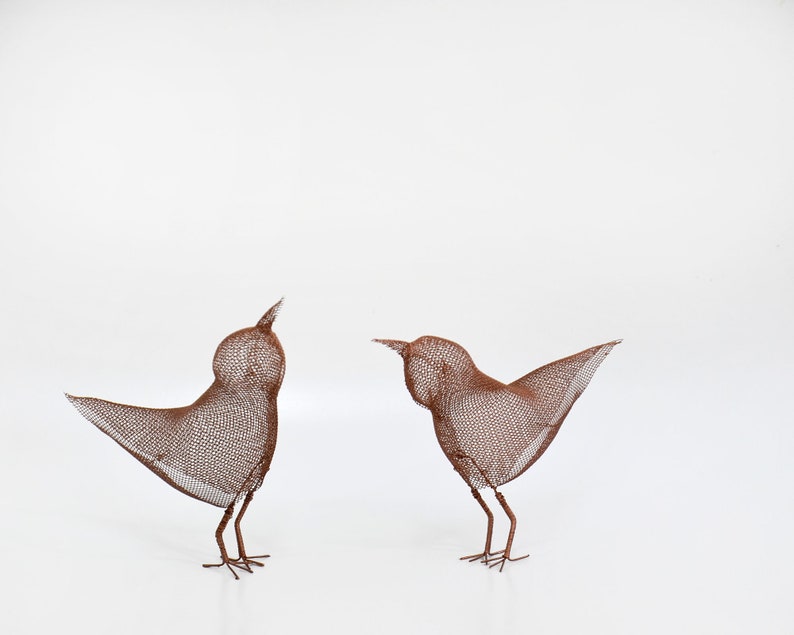 Set of 2 Small metal Bird sculptures, Metal bird figurines, Contemporary metal art, Bird decorations for home, 3d art image 3