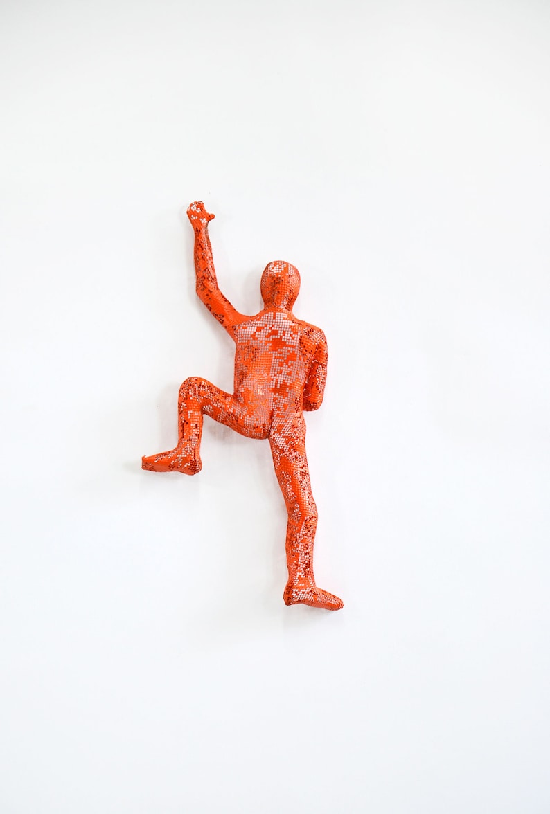 3d wall art, Climbing man sculpture, home decor, metal wall art, metal sculpture, rock climbing Orange image 4