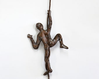 Climbing man Sculpture Metal Wall Art Gift For Home Decor Interior Design Rock Climber Contemporary Artwork