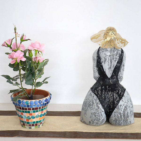 Female sculpture with Swimsuit, Living room decorating idea, Contemporary metal art, Abstract sculpture, Metal sculpture, doll