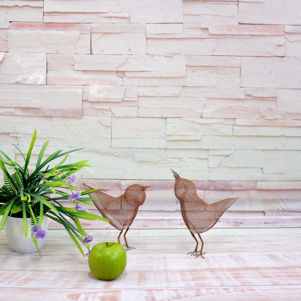 Set of 2 Small metal Bird sculptures, Metal bird figurines, Contemporary metal art, Bird decorations for home, 3d art