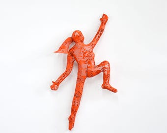 3d wall art, Climbing man sculpture, home decor, metal wall art, metal sculpture, rock climbing- Orange