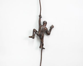 Miniature metal sculpture, Climbing man on the rope, Wall ideas, wall hanging, rock climbing, Sports decor