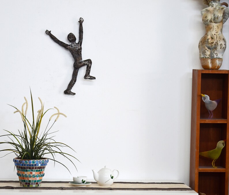 Metal Sculpture of a Climbing Man Metal Wall Art Climber 3d Etsy