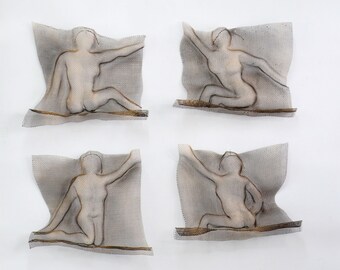 Set of 4 Nude woman torso Metal wall art sculpture wire mesh, home decor, bedroom decor, contemporery abstract sculpture