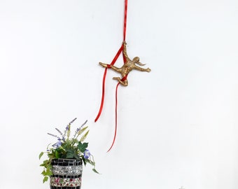 Miniature Metal sculpture, Acrobat woman on rope, home decor, Abstract sculpture, Contemporary wall art