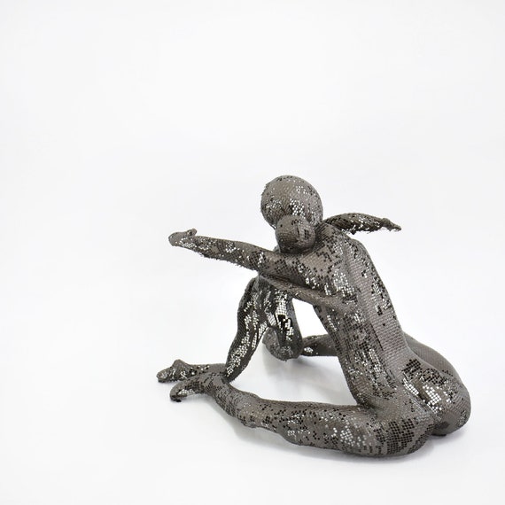 Contemporary art, metal sculpture, Mother and son hug, Unique home decor, modern art, abstract sculpture