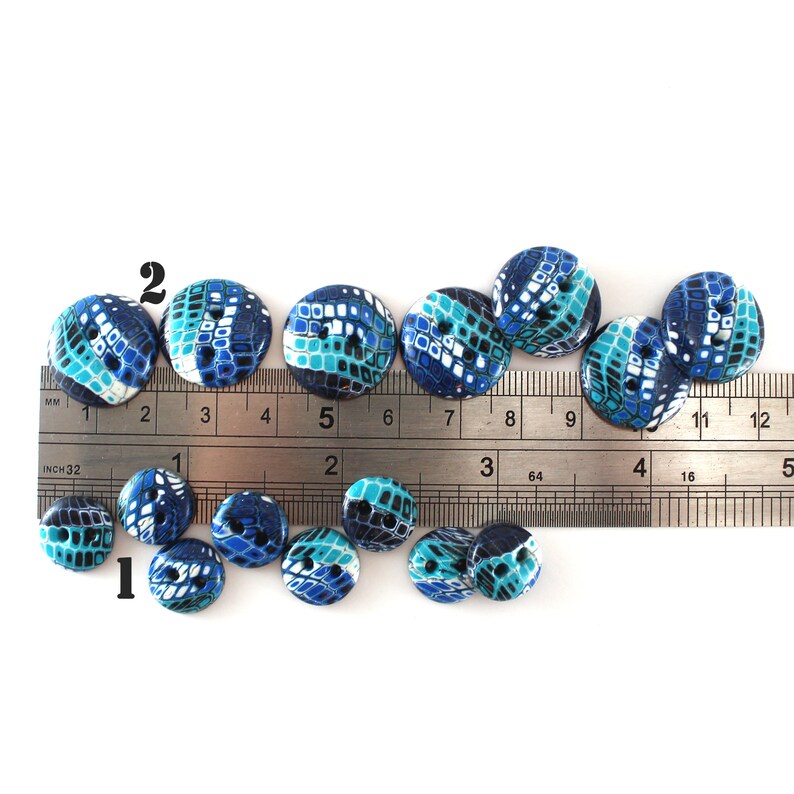 Artisan buttons handmade polymer clay buttons in blue turquoise and white retro sewing knitting and decoration handmade buttons