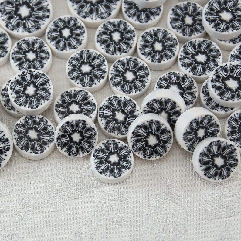 Jewelry Making Beads Polymer Clay Round Flat Beads Black and Etsy