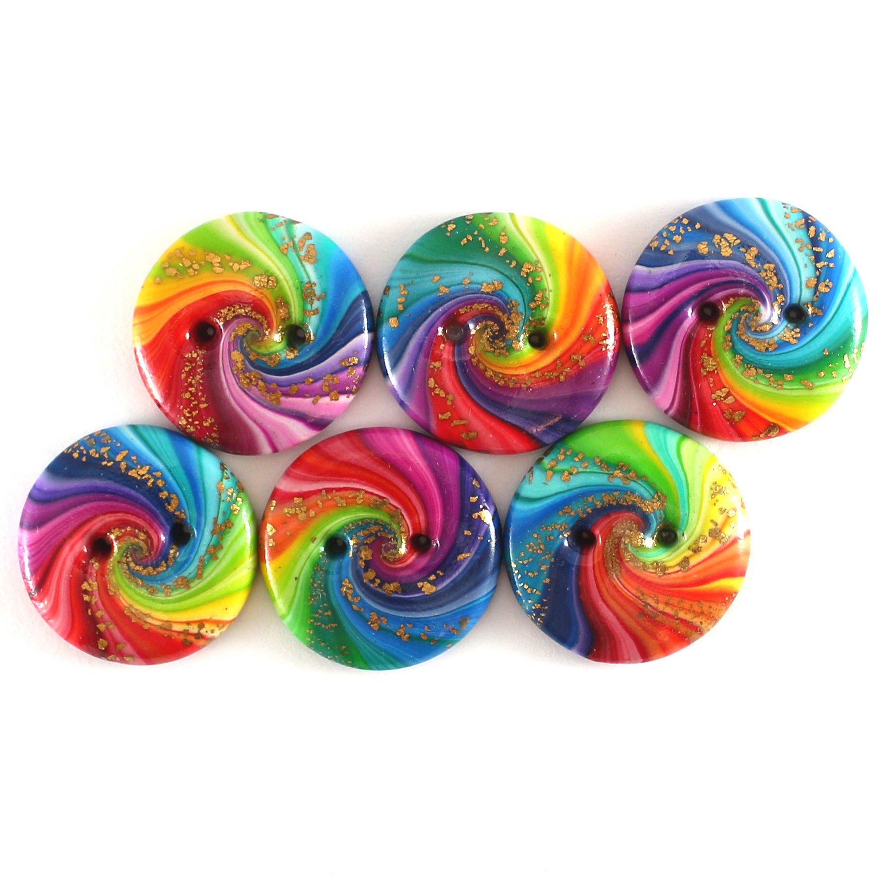 Unique cosmic swirl sewing buttons 6 handmade rainbow spiral Etsy