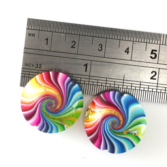 rainbow polymer clay candy beads for jewelry making 2 colorful focal beads craft supplies Swirl lentil beads