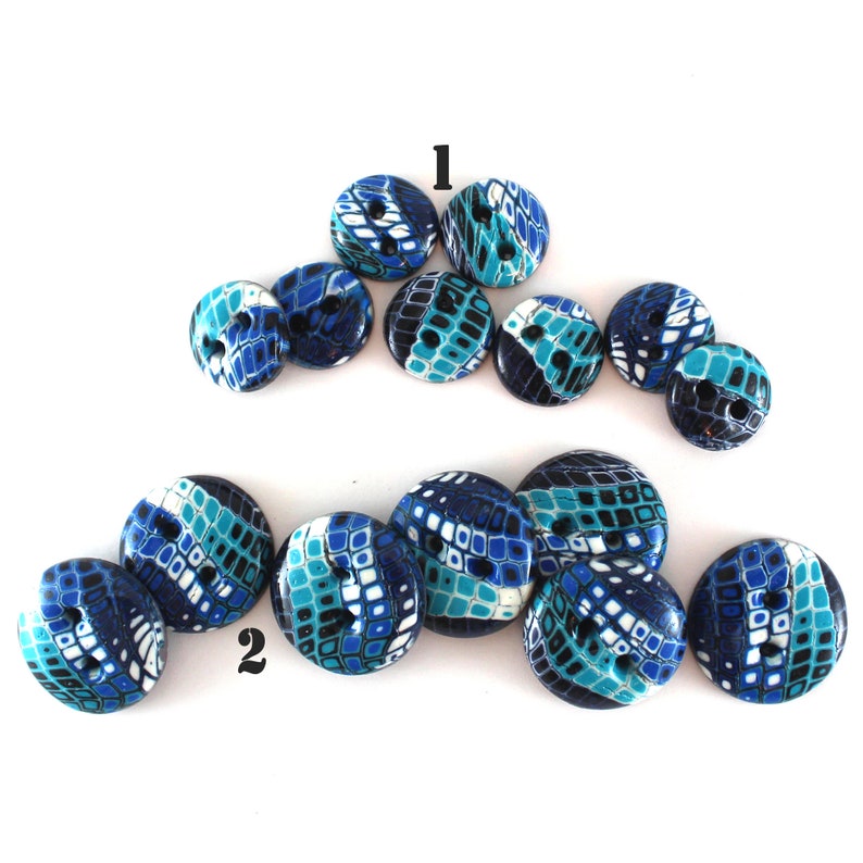 Artisan buttons handmade polymer clay buttons in blue turquoise and white retro sewing knitting and decoration handmade buttons