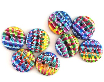 One of a Kind colorful Ombre handcrafted buttons. Polymer clay designer rainbow buttons. Set of 8 unique round craft buttons.