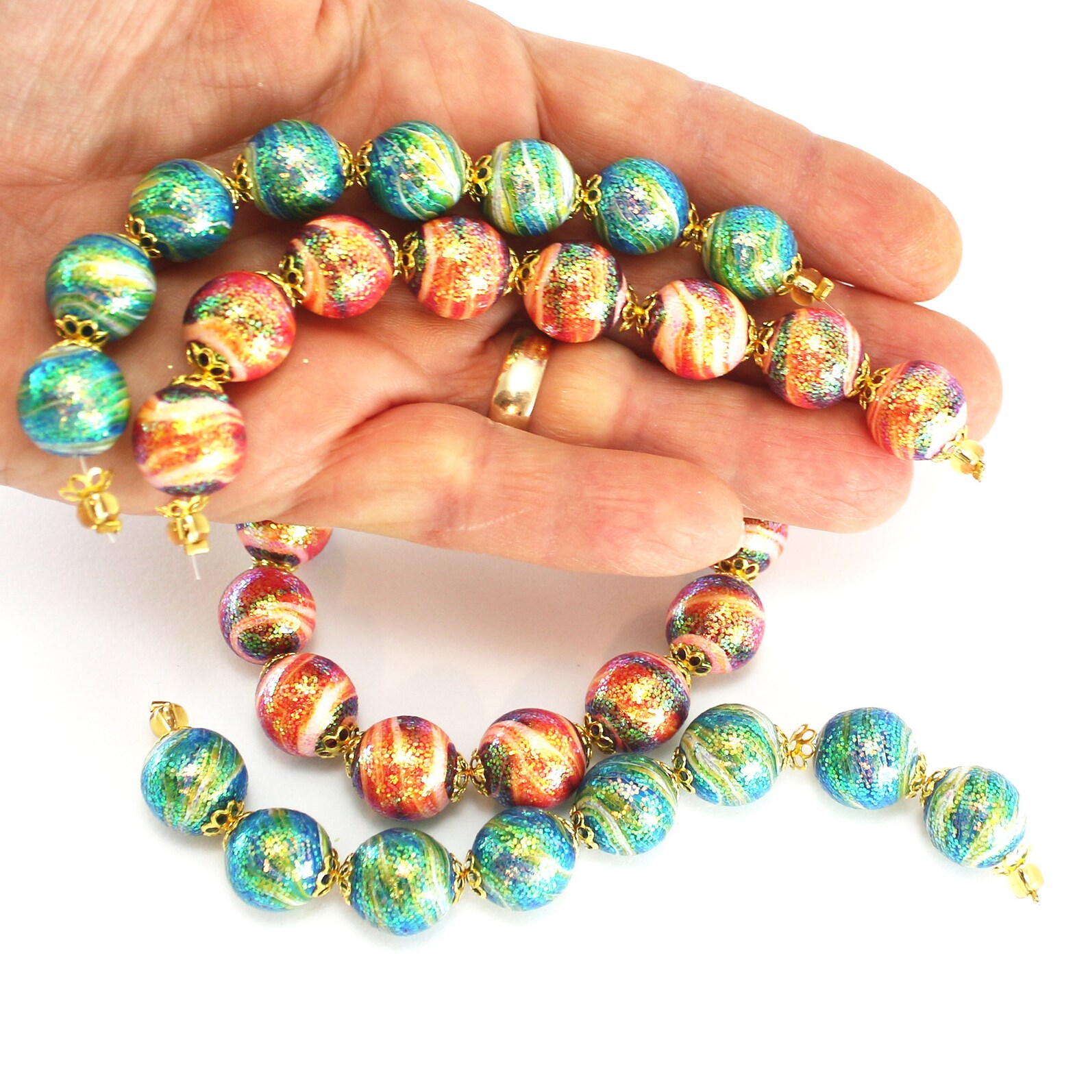 Ombre glitter round bead 8 original designer beads for DIY Etsy