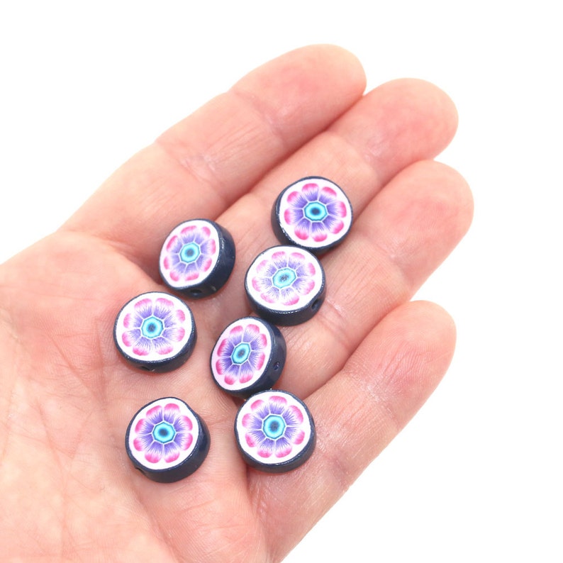 Flower Shaped Beads Polymer Clay Beads Round Flat Beads in Etsy
