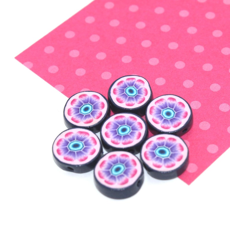 Flower Shaped Beads Polymer Clay Beads Round Flat Beads in Etsy