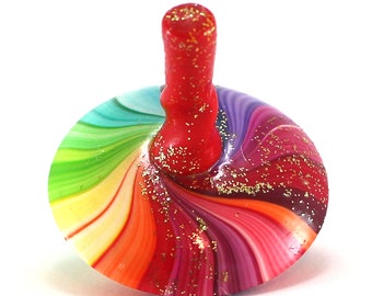 Rainbow Dreidel gift, round spiral spinning top kids toy, unique Chrismukkah stocking stuffer. Psychedelic toy