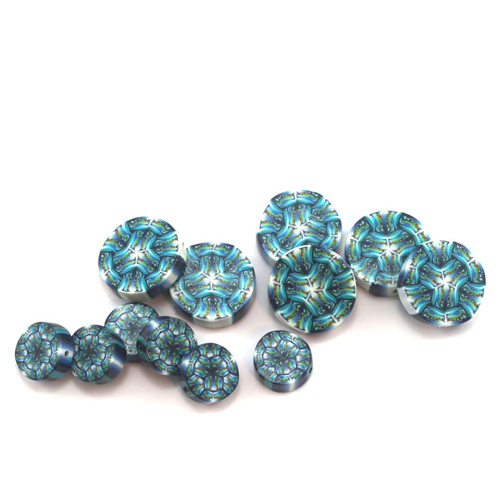 12 Round flat kaleidoscope beads for DIY jewelry making