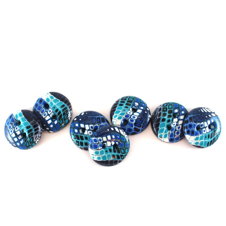 Artisan buttons handmade polymer clay buttons in blue turquoise and white retro sewing knitting and decoration handmade buttons