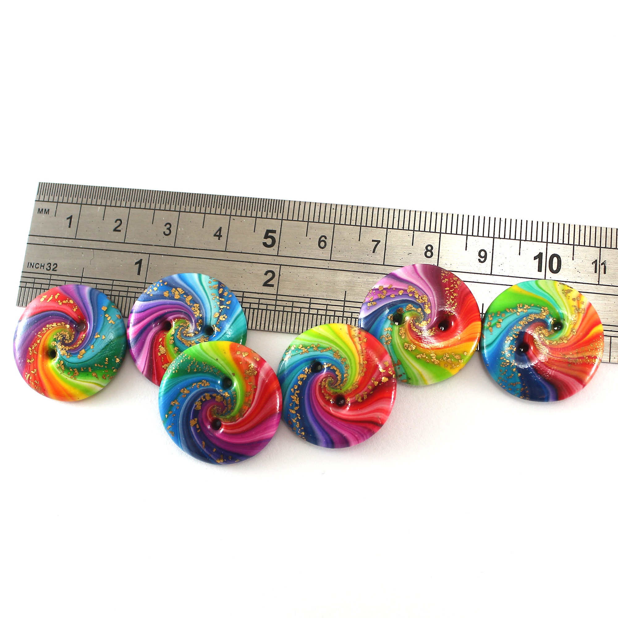 Unique cosmic swirl sewing buttons 6 handmade rainbow spiral Etsy
