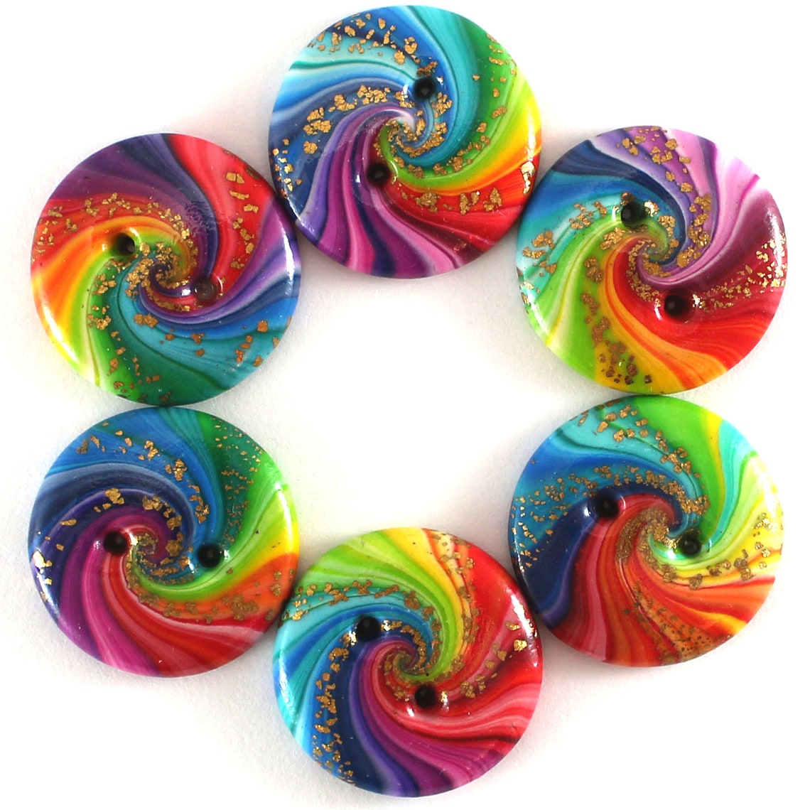 Unique cosmic swirl sewing buttons 6 handmade rainbow spiral Etsy