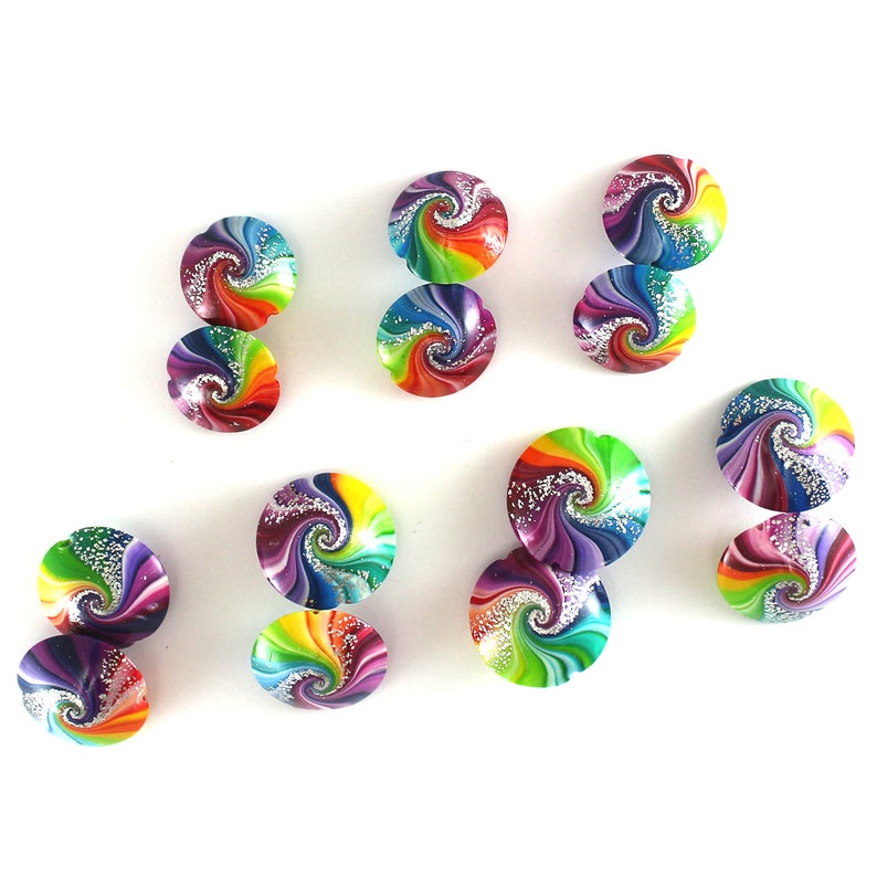 Polymer Clay Beads in Rainbow Colors Handmade Swirl Lentil Etsy