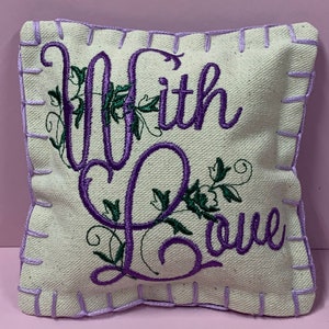 Embroidered &#39;With Love&#39; Mini Pillow: Tiered Tray Decor
