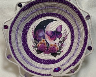 Purple rope bowl, Butterfly basket, Birthday gift, Gift for Mother, Fabric rope bowl, Butterfly rope bowl, Butterflies, Butterfly decoration