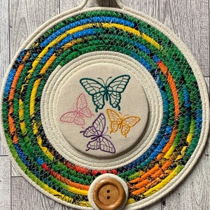 Embroidered Butterfly Rope Wall Art: Colorful Fabric Decoration