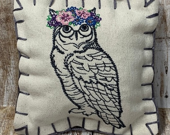 Embroidered Owl Pillow: Floral Crown, Tiered Tray Decor