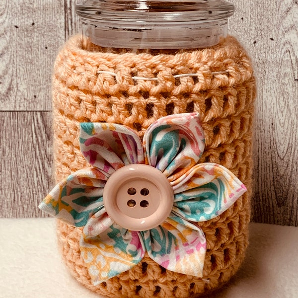 Peach candle cozy, Crocheted candle sleeve, Mason jar cover, Yankee Candle jar cozy, Sleeve for jar candle, Cozy for candle, Summer deco