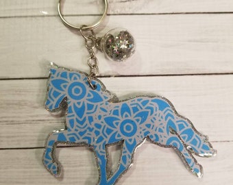 Horse keychain/Horse/Equestrian gift/Horse lover/Glitter keychain/Cowgirl keychain/Rodeo Keychain/ Rodeo gift/Horse ornament/horse bag tag