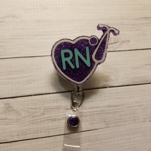 RN Nurse Badge Reel, ID Badge holder, Heart Stethoscope Badge reel, Nurse Gift, Retractable Badge Reel