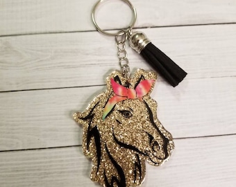 Horse keychain/Horse/Equestrian gift/Horse lover/Glitter keychain/Cowgirl keychain/Rodeo Keychain/ Rodeo gift/Horse ornament/horse bag tag
