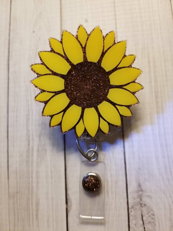 Sparkly Sunflower Badge Reel/glitter Badge Reel/nurse Reel/badge Reel/coworker  Gift/id Holder/id Badge Reel/nursing/sunflower/retractable 