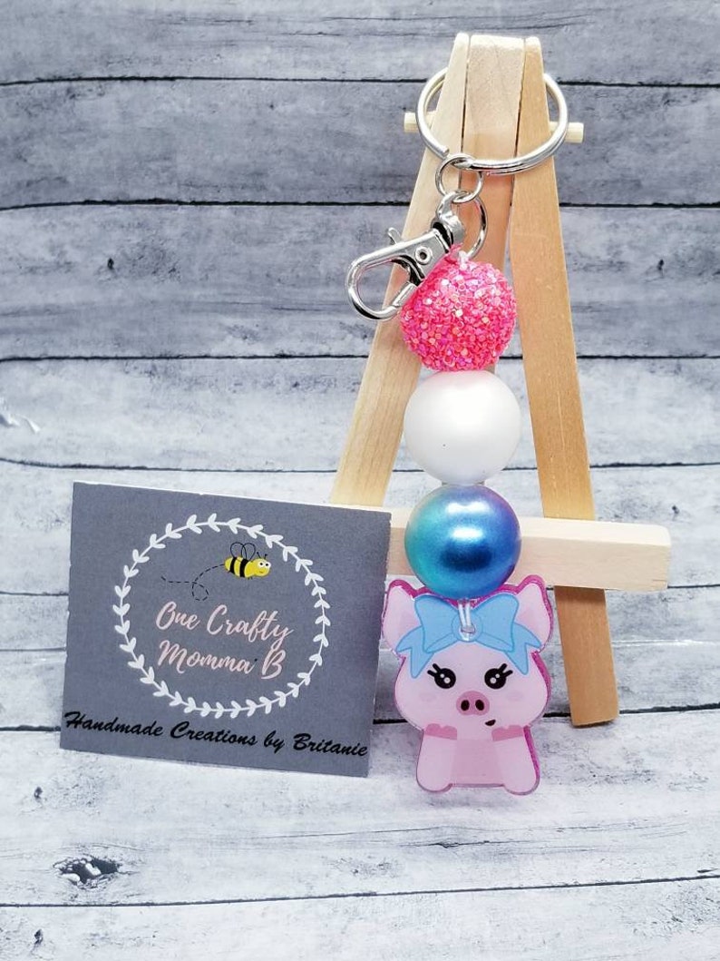Pig beaded keychainPig Lobster clasp keychainPig KeychainPig KeychainPurse TagBag TagBeadsUnique GiftPig AccessoriesFarm