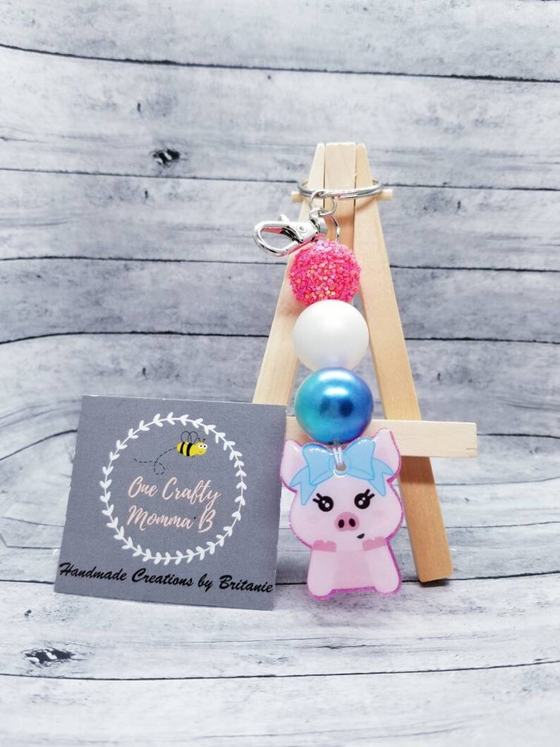 Pig beaded keychainPig Lobster clasp keychainPig KeychainPig KeychainPurse TagBag TagBeadsUnique GiftPig AccessoriesFarm