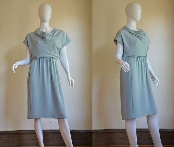 1960s Blue Silk Crepe Dress with Couture Details … - image 1